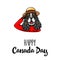 English Cocker Spaniel. Happy Canada day greeting card. Royal Canadian Mounted Police. Dog portrait. Vector.
