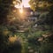 english country house, beautiful, a north london garden, illustration, Generative AI