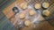 English Cream Scones on the wood board with cutter and Whisk