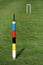 An English croquet lawn, the focus on the centre peg