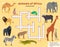 English Crossword for kids with african animals.