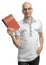 English education. Happy casual man with book