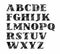 English font, diagonal Crosshatch, black, white background, vector.