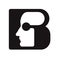 English font upper case letter B b Logo logotype - human faces of cyborg robots, for computer theme, science etc, retro