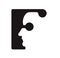 English font upper case letter F f Logo logotype - human faces of cyborg robots, for computer theme, science etc, retro