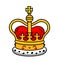 English golden crown with jewels. Royal symbol of UK monarchy. Cute cartoon character with smiley face.