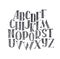 English hand drawn abc from a to z. Capital font made with nib and serif, decorated hatch alphabet, painted freehand. Isolated on