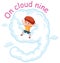English idiom with picture description for on cloud nine on white background