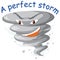 English idiom with picture description for a perfect storm on white background