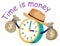 English idiom with picture description for time is money on white background