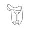 English jumping saddle or dressage saddle flat outline icon. Minimal logo for horse riding school, yard or farm. Vector