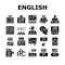 English Language Learn At School Icons Set Vector