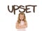 English learning vocabulary card with the word upset and sweet beautiful little child girl angry