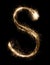 English Letter S from sparklers alphabet on black background.