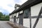English medieval half-timbered church hall and ale house