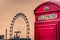 English phone booth and London Eye