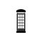 English Phone Booth, London Telephone Box. Flat Vector Icon illustration. Simple black symbol on white background. English Phone