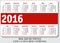 English pocket calendar for 2016