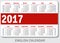 English pocket calendar for 2017