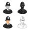 English policeman icon in cartoon style isolated on white background. England country symbol stock vector illustration.