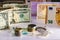 English pounds note and coins caught by foreign dollars and euros before Brexit