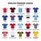 English Premier League kits 2018 - 2019, football or soccer jerseys icons set from England 18/19 kits