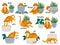English prepositions. Educational visual material for kids learning language. Cute cat behind, above, near and under