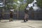 English reenactor soldiers firing guns