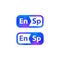 English Spanish dictionary logo. Foreign language phrasebook logotype. Translation button icon. Isolated spoken English