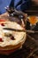 English-style pancakes with berries, traditional for Shrove Tuesday. Traditional classic thin golden flapjack on the plate and