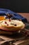 English-style pancakes with berries, traditional for Shrove Tuesday. Traditional classic thin golden flapjack on the plate and