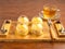 English style scones delicious freshly baked homemade on wooden tray and teacup on wooden table.