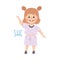 English Subject Pronoun with Funny Girl Demonstrating She Word Vector Illustration