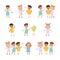 English Subject Pronouns with Funny Little Children Demonstrating Linguistics Rule Vector Set