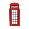 English telephone booth doodle icon, vector color illustration