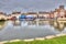 English town market Wareham Dorset with people and stalls situated on the River Frome near Poole in colourful HDR