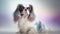 English Toy Spaniel Dog Medium Shot White Pink Blue Magical Fantasy Bokeh. Generative AI