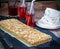 English traditional Bakewell tart with raspberry jam