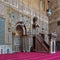 Engraved Mihrab niche and wooden Minbar Platform at the Mosque and Madrassa School of Sultan Hassan, Cairo, Egypt