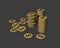 Engraving gold coin pile set isolated on gray BG