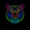 Engraving of stylized psychedelic bear on black background