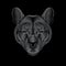 Engraving of stylized silver puma on black background