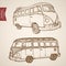 Engraving vintage hand drawn vector passenger bus