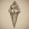 Engraving of waffle ice cream. Cold chocolate sweetness. Engraving menu for the restaurant. Vector illustration.