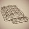 Engraving of waffles. Delicious morning meal in the style of the counter. Vector illustration