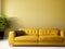 Enhancing Spaces with a Yellow Leather Sofa and Striking Wall Texture Background.