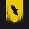 Enigmatic Crow Flying Over Yellow Forest: Bold Graphic Design-inspired Poster Art