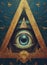 Enigmatic eye within pyramid with hidden symbols, a unique image