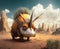 Enigmatic Futuristic Creature, Robotic Triceratops in Desert