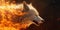 Enigmatic Ivory Wolf Fantasy Poster: Ashen Embers and Infernos on a Dark Canvas. A Collection of Fantastical Wild Beasts in Flames